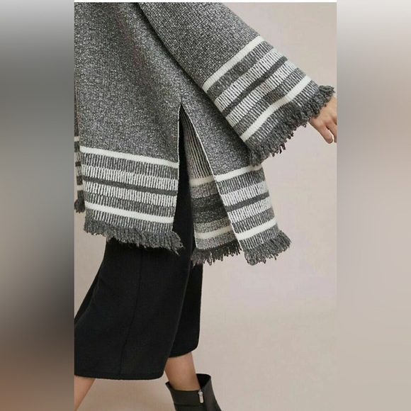 Saturday Sunday Anthropologie Gray Stripe Fringe Cardigan Sweater - Picture 7 of 7